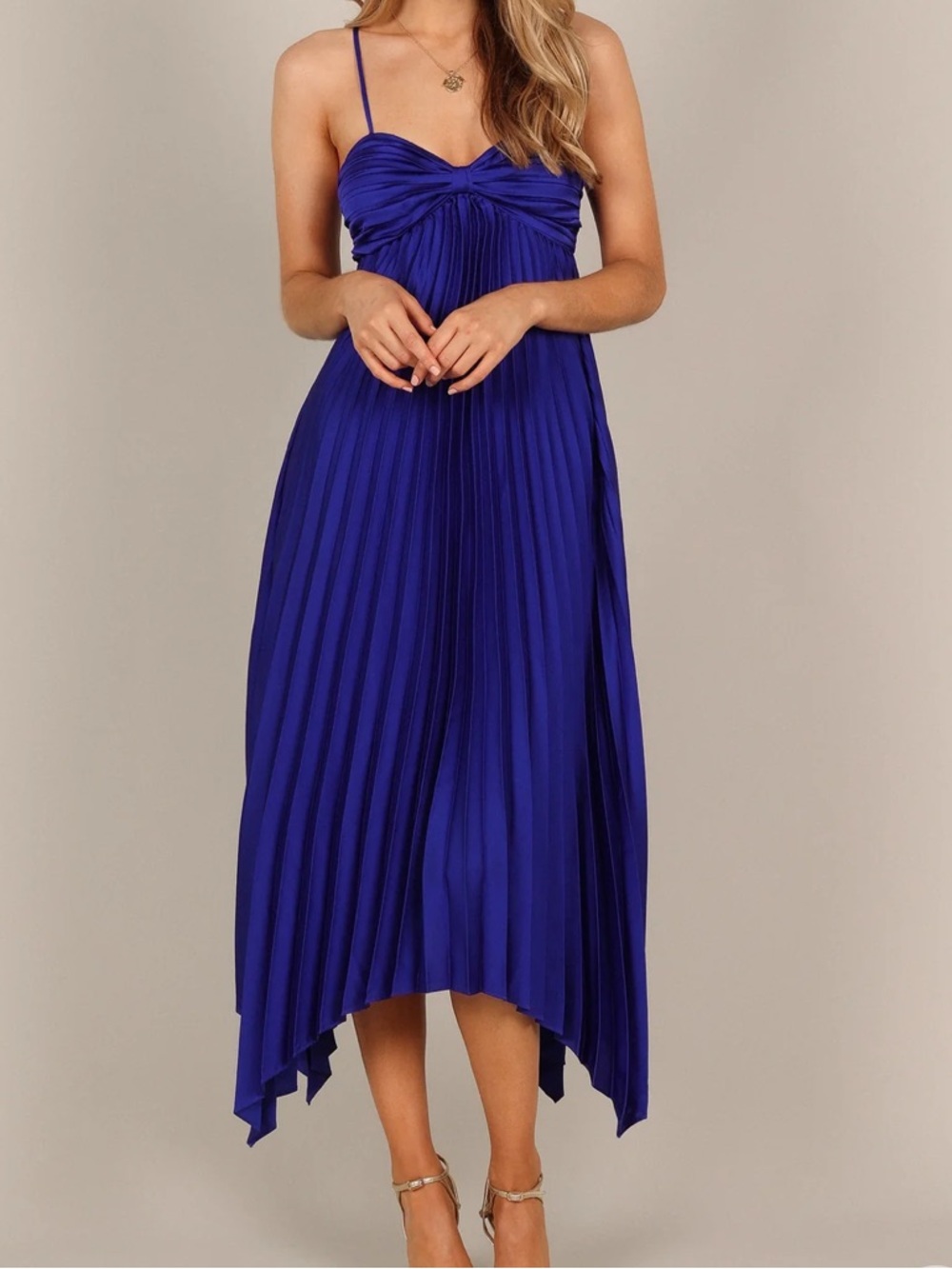 Petal & Pup Royal Blue Pleated Maxi Dress with Spaghetti Straps